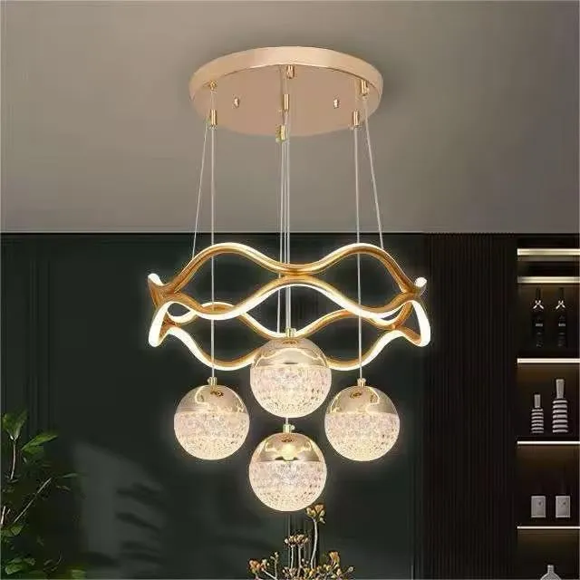 blissbells Luxury LED Pendant Chandelier with Crystal Globe Shades | Modern Decorative Hanging Ceiling Light | Warm White Ambient Lighting | Premium Gold Finish | Ideal for Dining Room, Living Room