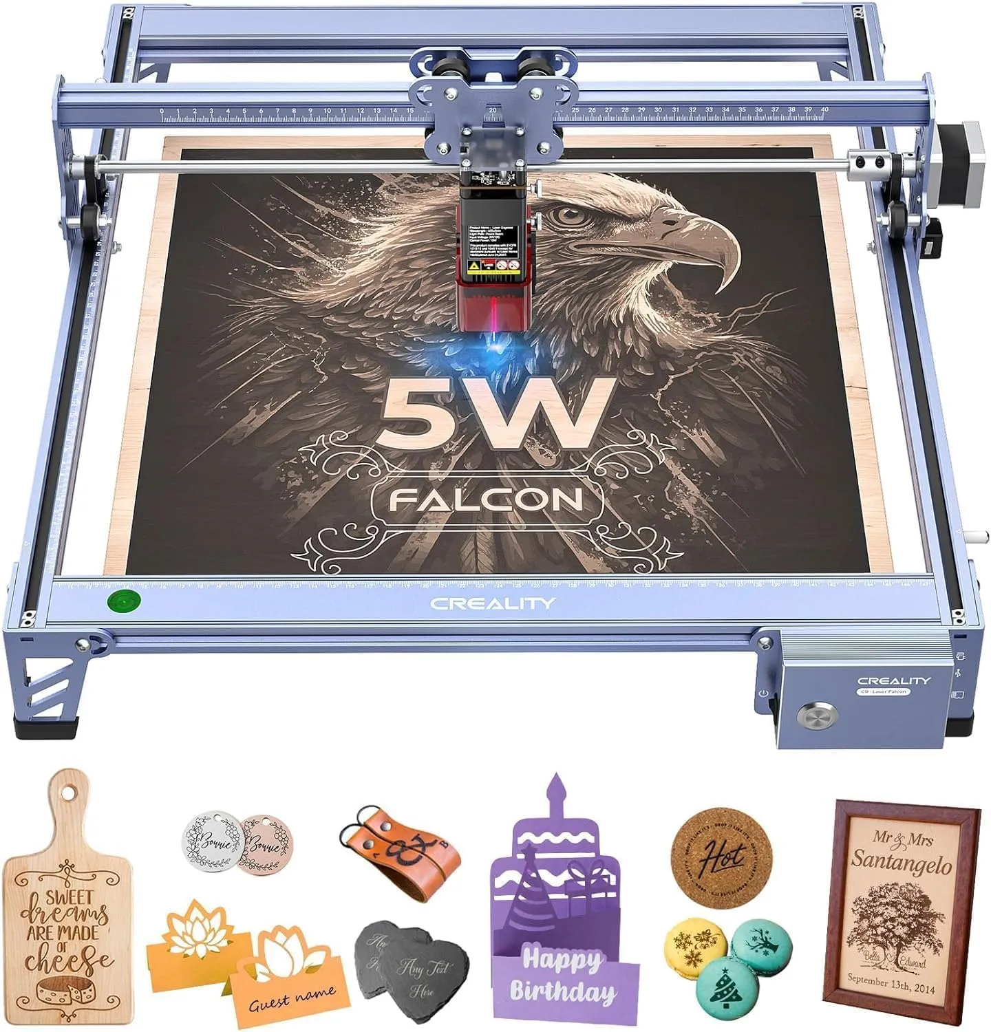 Creality Falcon 5W Laser Engraver Machine, 72w High Precision 0.06mm Laser Cutter and Engraving Machine for Wood Metal Leather Acrylic Glass, 10000mm/min, Offline Usage, CNC